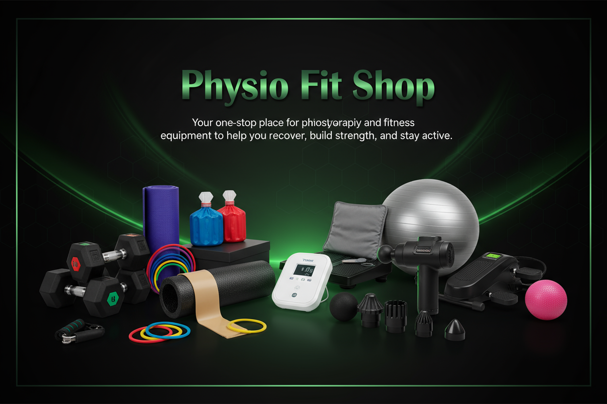 dumbbell in rubber and Physio Fit Shop Design change look premium website banner generate